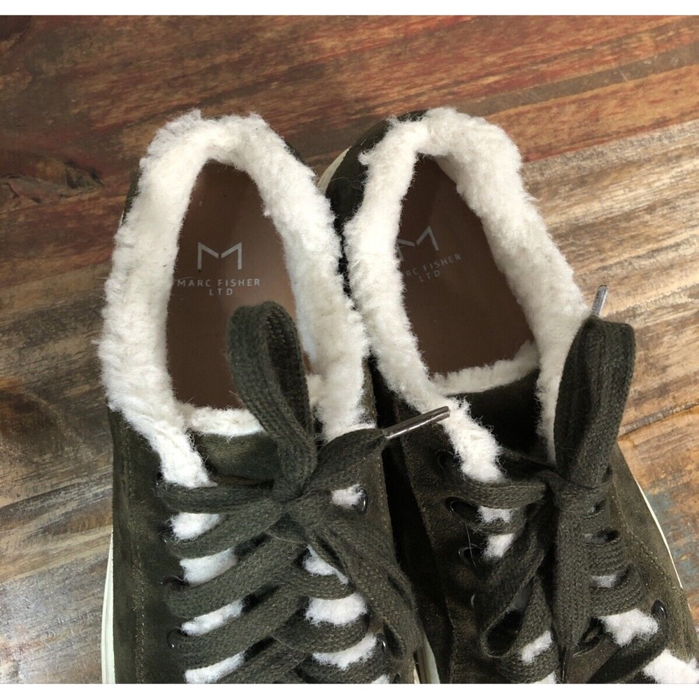 MARC FISHER Suede & Faux‎ Fur Sneakers Low Top Women's Size 8.5 Dakari Olive - Picture 6 of 9